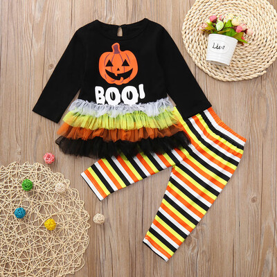 

Toddler Baby Girls Long Sleeve Pumpkin Letter Print TopsPants Halloween Outfits