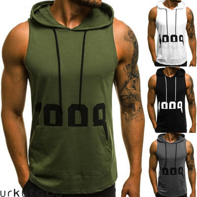 

Mens Muscle Hoodie Tank Top Bodybuilding Gym Fitness Sleeveless Vest T-shirt