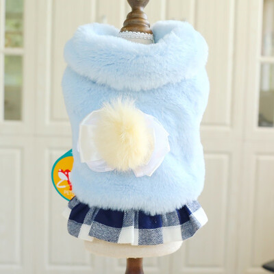 

Dog Lattice Topper Plaids Skirt For Girl Pet Autumn Winter Warm Costume For Dogs Cats Thickening Fluffy Tops And Plaids Skirt