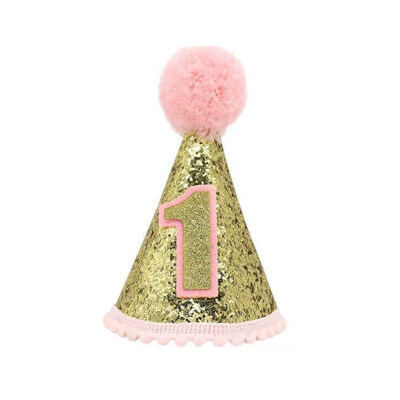 

FUNNYBUNNY Gold Glitter Sparkle Princess 1st Birthday Cone Hat with Adjustable Headband for Baby Girl Party Supplies