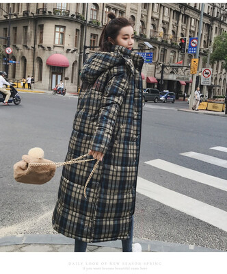 

Winter2018 winter cotton-padded jacket womens long style thick plaid hat&hat fashionable down cotton-padded jacket thick coat