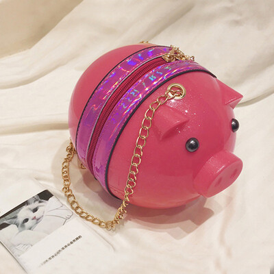 

Girls Mini Messenger Bags Acrylic Plastic Pig Shape Shoulder Bags Cute Funny Bag For Girl 2019