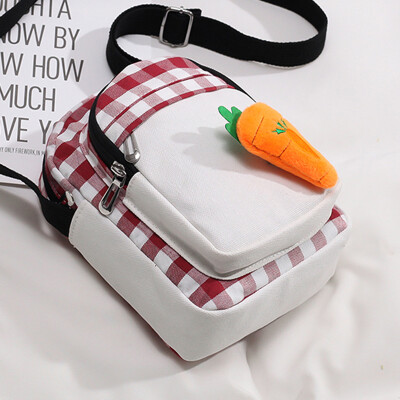 

2019 summer new cute single shoulder oblique satchel female students Japanese plaid minority design women canvas bag