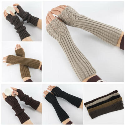 

Women Fingerless Long Gloves Thumbhole Knit Arm Warmer Sleeve Elbow Length UK
