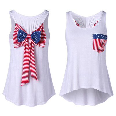 

Nomeni Womens Flag Style Shirt Bowknot Vest Casual Blouse Solid Color Tops