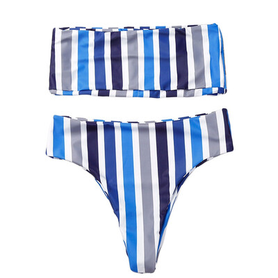 

Roseonmyhand Women Stripe Print Bikini Set Push-Up Padded Swimwear Wrapped Chest Swimsuit