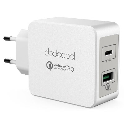 

dodocool 33W 2-Port USB Wall Charger Power Adapter with 18W Quick Charge 30&15W Reversible Type-C Charging Ports EU Plug Whit