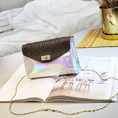 

2019 New Style Patchwork Hollow Out Flap Women Hollow Holographic Bag Mini Transparent Tote Hologram Handbag Purse Laser