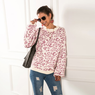 

〖Follure〗Women Casual Warm Daily Loose Leopard Splice Knitting Jumper Tops Blouse Sweater