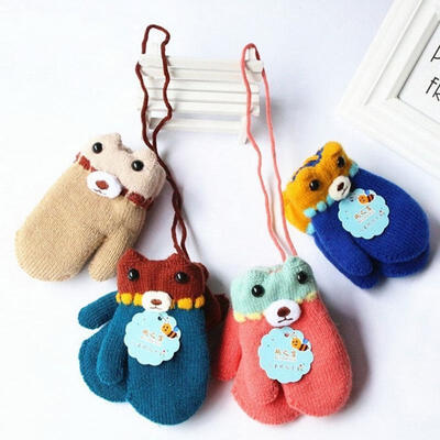 

Winter Thick Kids Baby Boy Girl Child Thick Fur Gloves Mittens With Neck String