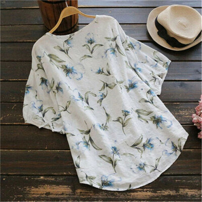 

Plus Size Womens Summer Floral V Neck Blouses Loose Office Tops Tunic T Shirts