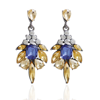 

Alloy Dangle Stud Earrings with Rhinestone&Acrylic Flower DarkBlue 52x24mm