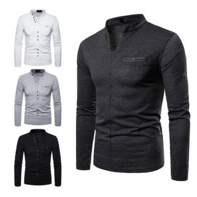 

Fashion Mens Slim Fit V Neck T-shirt Autumn Winter Tops Long Sleeve Blouse Hot
