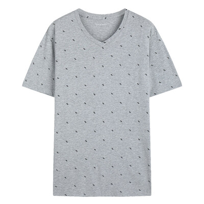 

Schiesser Mens Cotton Casual T-Shirt V-neck Short Sleeve Home Top E913824U Light Flower Grey 7502 M