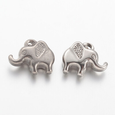 

304 Stainless Steel Charms Elephant Stainless Steel Color 12x14x5mm Hole 1mm