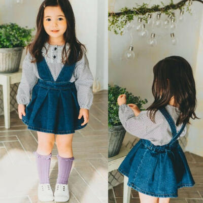 

Cute Denim Suspender Skirt Kids Baby Girls Dress Strap Jeans Overalls Clothes