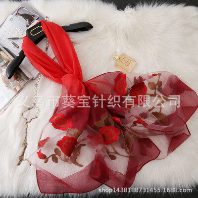 

New organza embroidered silk scarf simulation silk cut flower scarf spring&autumn winter shawl national wind scarf manufacturers