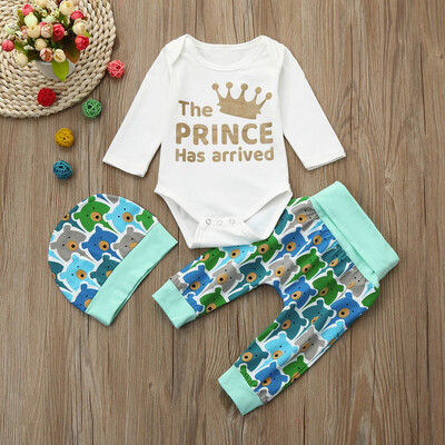 

3pcs Toddler Infant Baby Boys Letter Bear Clothes Set RomperPantsHat Outfits