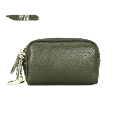 

2019 new European&American first layer leather simple fashion mini coin purse double zipper leather clutch bag key bag