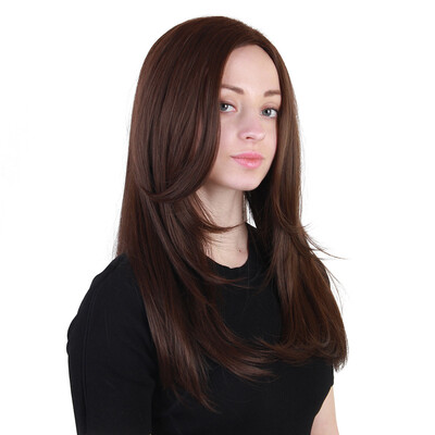 

22" Brown Hair Wigs Natural Wavy Middle Length High-temperature Fibers Wigs Nature for Daily&Party Cosplay