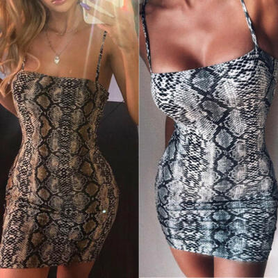 

Summer Women Sleeveless Snakeskin Print Bodycon Sling Mini Dress Party Cocktail