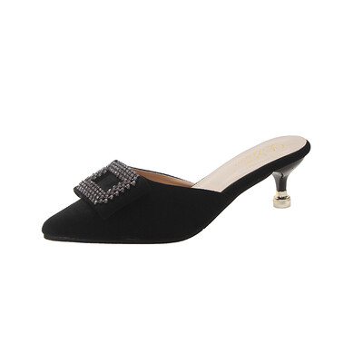

Baotou half slippers women wear 2019 summer new Joker net red sandals women thin heel pointed high heels children