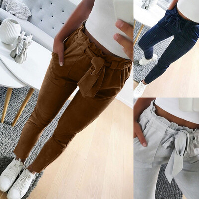

Tailored Women Striped High Waist Harem Pants Women Bowtie Elastic Waist Casual Pants