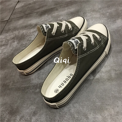 

Womens shoes 2019 new summer canvas shoes womens half drag heel shallow shoes womens tide shoes