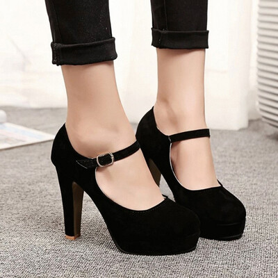 

Rose Womens Fashion Square Heels Shoes Flock Shallow High Heels Shoes