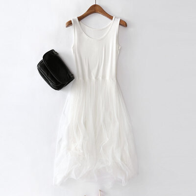 

Fashion New Modal Mesh Stitching Vest Bottoming Skirt Loose Vest Dress