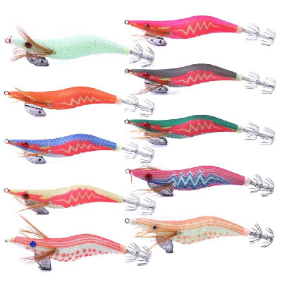 

10Pcs Fishing Lure Set Squid Jigs Glow At Night Artificial Fishing Lures Squid Jig Hooks Wood Shrimp Fishing Bait