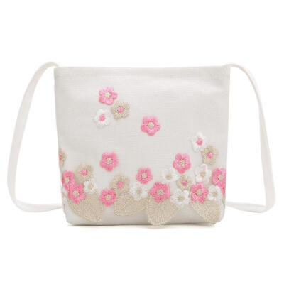 

Flower Embroidered Shoulder Messenger Handbags Women Canvas Crossbody Bags