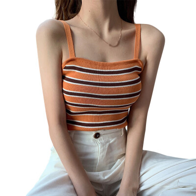 

Women crop top Summer Sweet Fashion Slim Fit Sexy Striped Sleeveless Short Style Camisoles