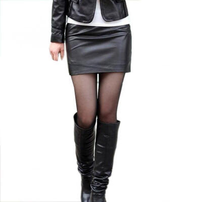 

Women Sexy Black PU Leather Pencil Bodycon High Waist Mini Dress Short Skirt