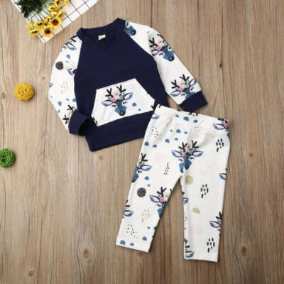 

UK Newborn Baby Boys Long Sleeve Tops Deer Pants Sweater Autumn Winter Clothes