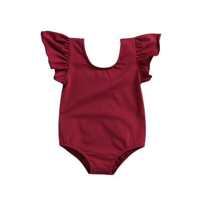 

0-24M Newborn Baby Girls Red Fly Sleeve Jumpsuit Summer