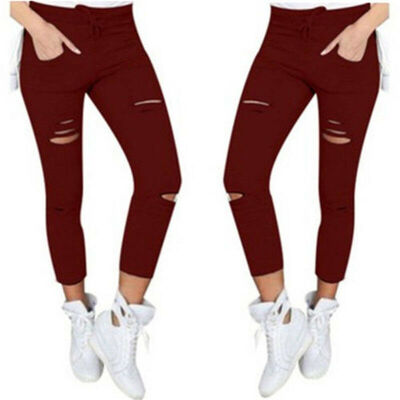

Women Skinny Faded Ripped Holes Denim Jeans Nith Pants High Waist Stretch Slim Fit Pencil Trousers Leggings