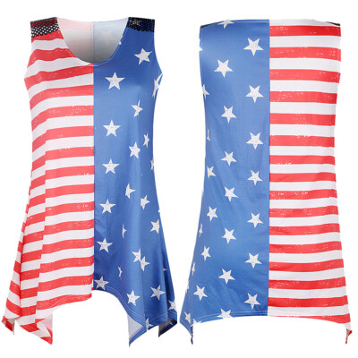 

Starmoon Women Stripe America Flag Printed Sleeveless Tank Up Blouse