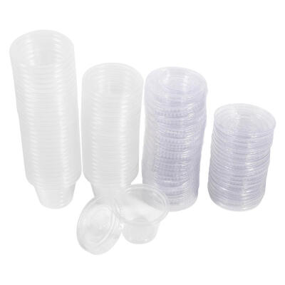 

4 Sizes 50Pcs Disposable Plastic Clear Sauce Chutney Cups Boxes With Lid Food Takeaway HotSauce Cup Disposable Sauce Cup