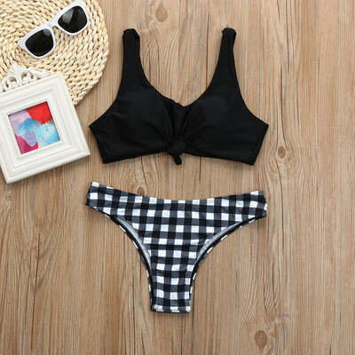 

Roseonmyhand Women Push-up Padded Plaid Printed Bra Bikini Set Swimsuit Swimwear Bathing