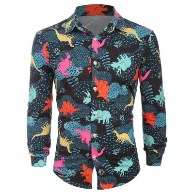 

Button Up Leaves Dinosaur Animals Print Long Sleeves Shirt