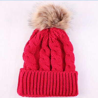 

Cute Mother Baby Knitting Pom Bobble Hat Winter Warm Beanie Knitted Matching Cap