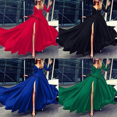 

Women Lady Fashion Elegant V Neck Long Sleeve Formal Party Cocktail Maxi Long Dresses