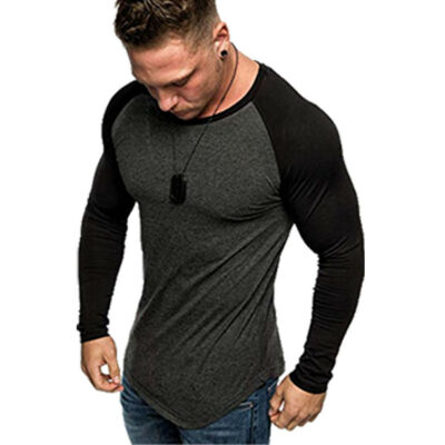 

Mens Gym T shirt Longline Long Sleeve Slim Muscle Fit Long Sleeve Casual Top New