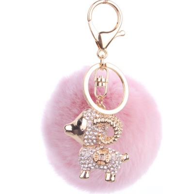 

Cartoon Keychain Korea Rex Rabbit Hair Ball Alloy Cartoon Lamb Bag Pendant Car Gift