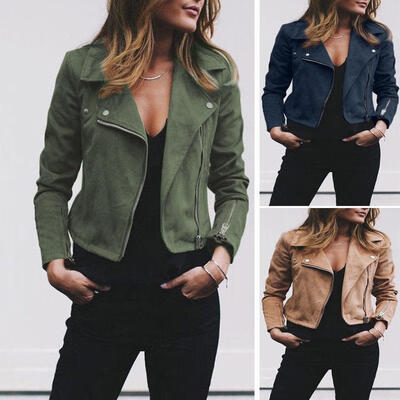 

New Women&39s Ladies Leather Jackets Zip Up Biker Casual Coats Flight Tops Clothes