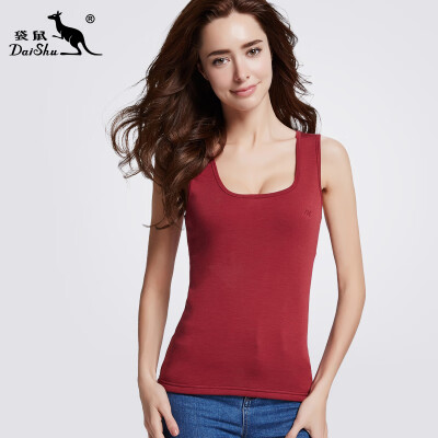 

Kangaroo ladies warm vest de velvet round neck warm vest thermal underwear jacket brick red M