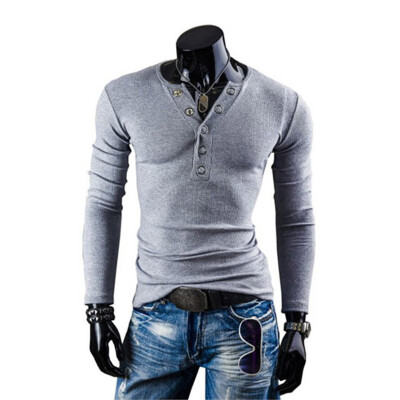 

SUNSIOM Stylish Mens Slim Fit T-shirt Tops V Neck Long Sleeve Muscle Casual Shirt Blouse