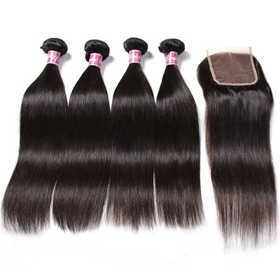 

UNice Hair Brazilian Virgin Human Hair 4 Bundles with Closure 4x4 Straight