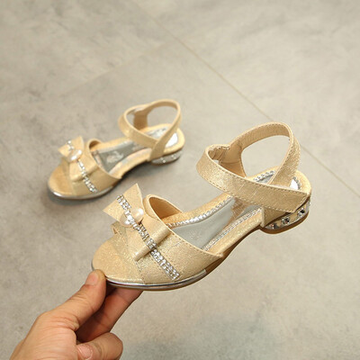 

Children Kids Girls Crystal Bowknot Sandals Slope Single Princess Shoes